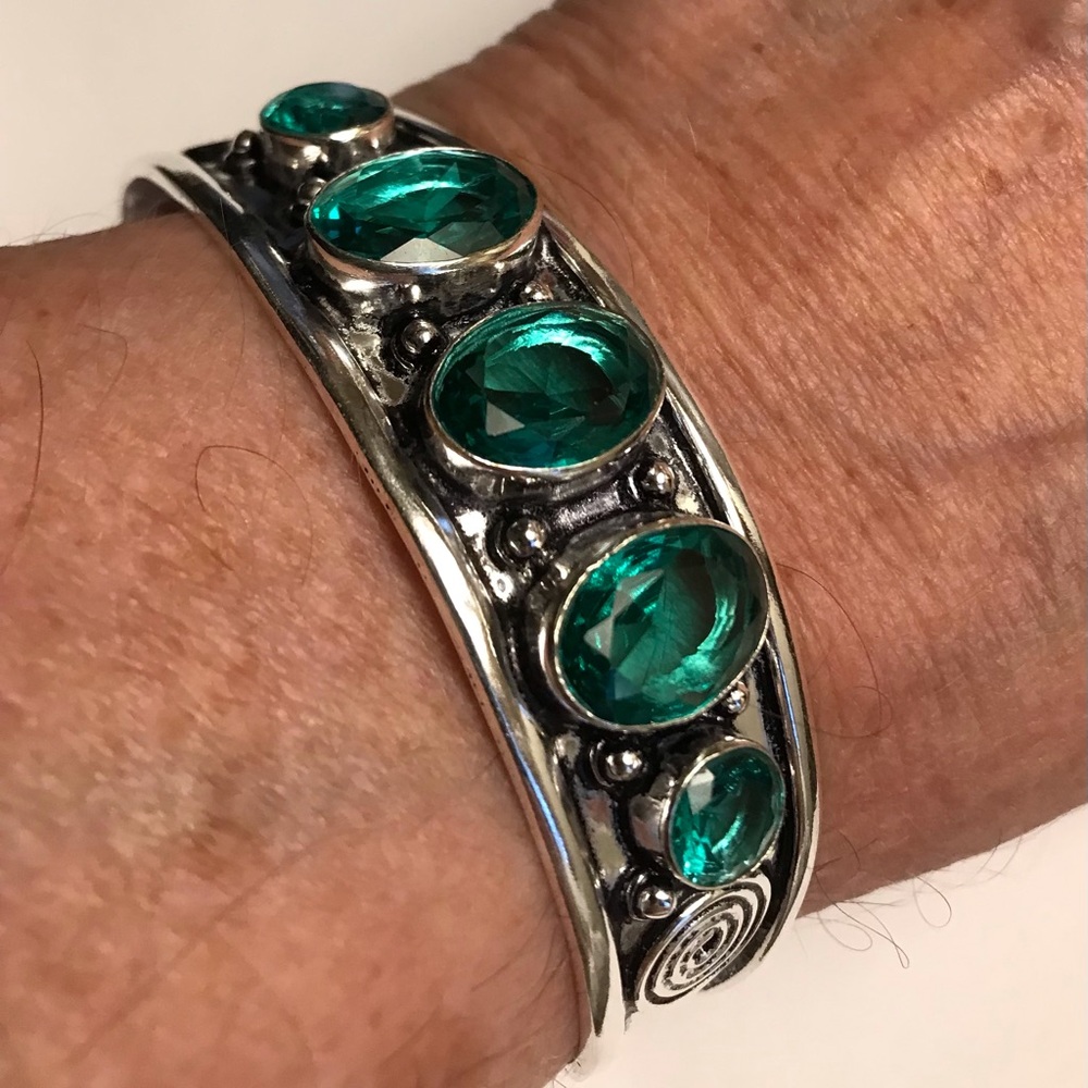 Tsavorite Stamped 925 Sterling Silver Cuff Bracelet
